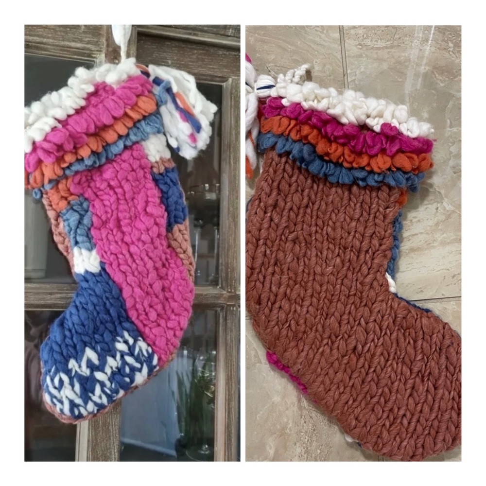 New Anthropologie Brady Knit Christmas Stocking
Tassel Wool Blend Pink Blue